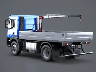  Realistic Flatbed Truck with Loader Crane 