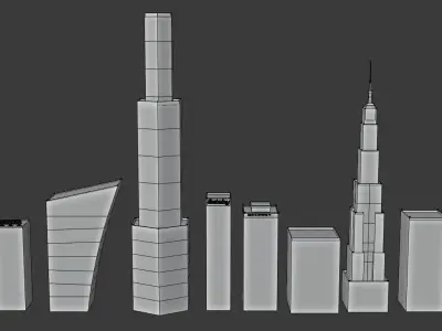 Buildings low poly skyscrapers at night Free low-poly 3D model