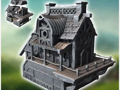 Medieval building with tiled roof and balustraded terrace 39 - M 3D print model