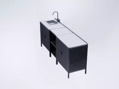 Low Poly Kitchen Cabinets with Built-in Sink  Interior  Model Free 3D model