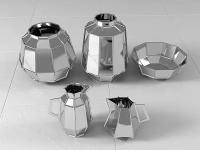 Ceramics stainless steel vases and bowls 3D model