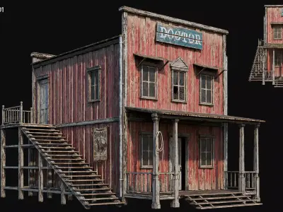 WILD WEST 01 with INTERIORS 4K TEXTURES Low-poly 3D model