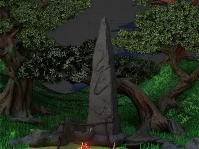 Cartoon Forest - trees grass plant and rocks LOW-POLY 3d model Low-poly 3D model