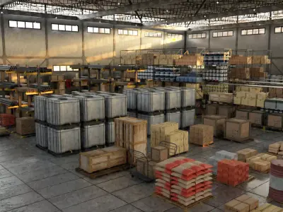 Warehouse industrial building with doors 3D model