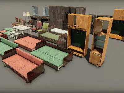 Old Interior Props Pack Unity Low-poly 3D model