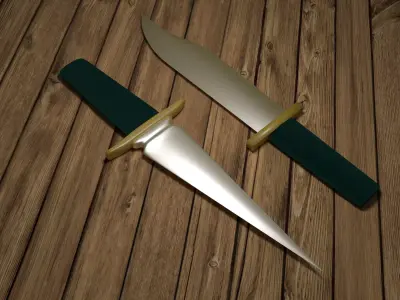 Knifes two knives on wooden table 3D model
