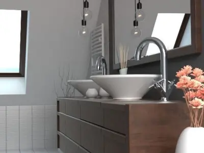 Bathroom modern with wooden floors 3D model