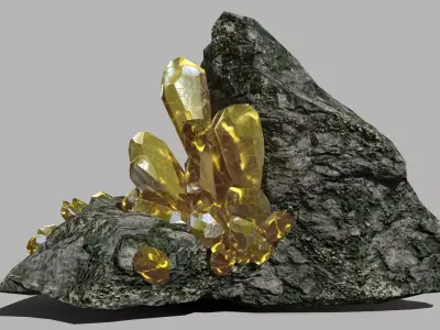 Crystal Set rock with gold crystals Low-poly 3D model