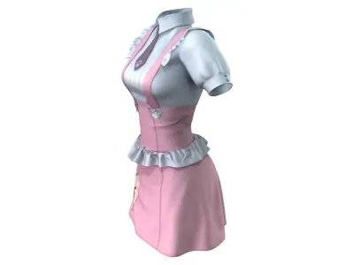Pink Corset Dress With Straps Over White Blouse Low-poly 3D model