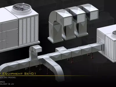 Rooftop Equipements Set01 Low-poly 3D model