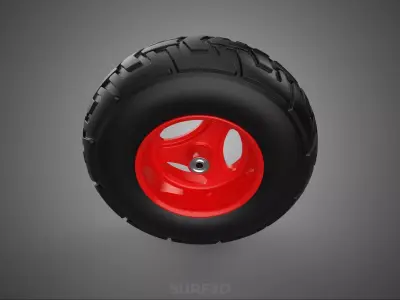 RED TRI THREE SPOKE 3 WHEEL TREAD TIRE RIM HUB CART BARROW TYRE 3D model