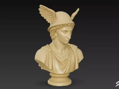 Greek God Hermes Bust Low-poly 3D model