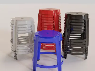 Stackable Plastic Stool Low-poly 3D model