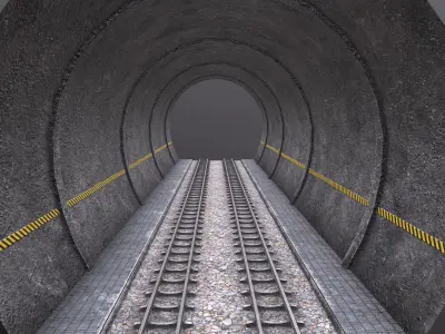 Modular Tunnel with Rail PBR Low-poly 3D model