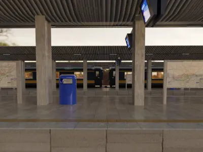 Railway Station Assets With Train Interior 3D model