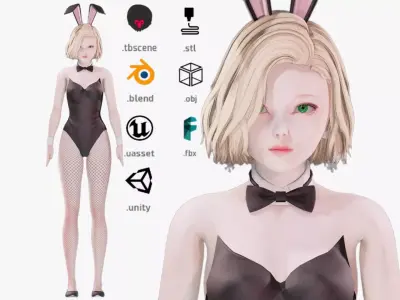 Bunny Girl 0003 - Rigged -Unreal - Unity - Blender - Animated Low-poly 3D model