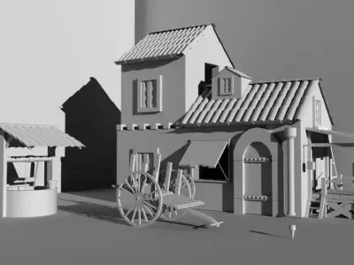 House with wagon 3D model