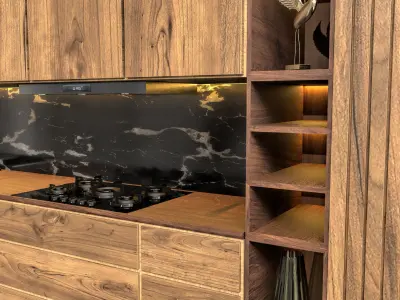 kitchen 3 oven with door and wooden cabinet 3D model