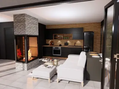 modern pool house with fireplace 3d model Low-poly 3D model