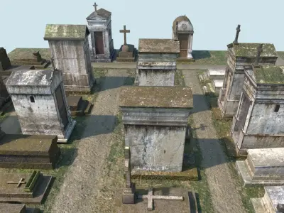 Cemetery with tombs and gravestones 3D model