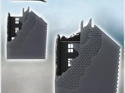 Corner ruin building with three-sided roof and ground-floor shop 3D print model