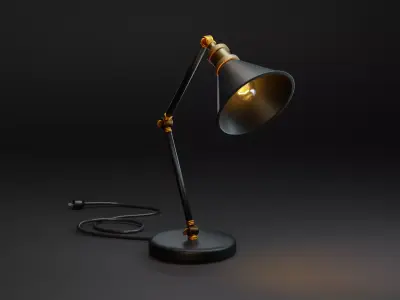Vintage Desk Lamp - Black and Gold - Metal Low-poly 3D model