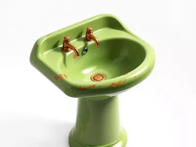 Vintage Green Pedestal Sink Low-poly 3D model