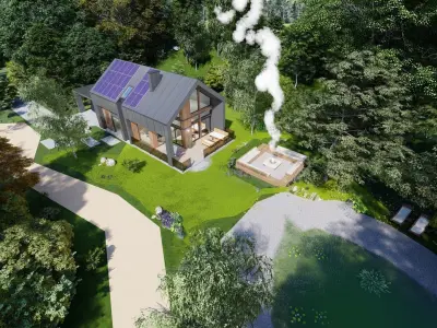 modern barn house 3d model  Low-poly 3D model