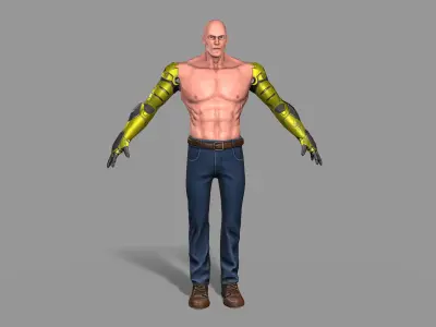 Cyborg man with no shirt and gloves Low-poly 3D model
