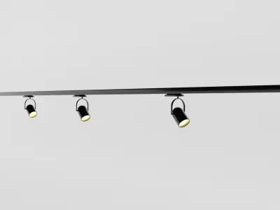 Spotlights four on rail Low-poly 3D model