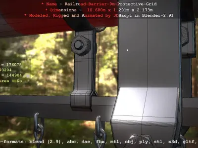 Railroad Barrier 9m High-Poly with Protective Grid 3D model