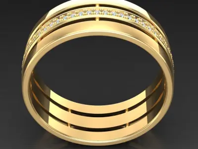 Light Gold Diamond Men Ring 2MR092 3D model