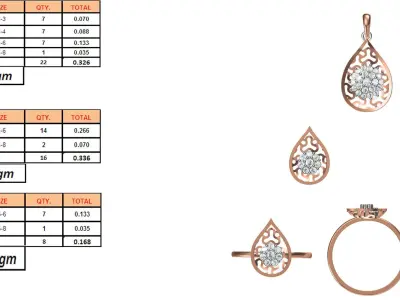 Light Minimalist Diamond Ring Earrings Pendant Set 3D print model