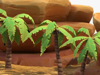 Cartoon Palm Tree Scene Low-poly 3D model