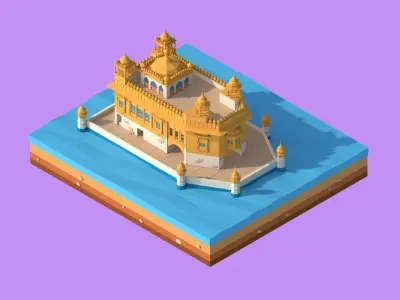 Cartoon Lowpoly Golden Tempe Landmark Low-poly 3D model