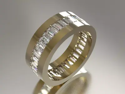 Baget Cut Diamond Eternity STL 3D Band in Gold rr0057 3D print model purchase