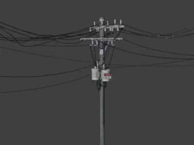 High Poly Street lamp with wires 3D model