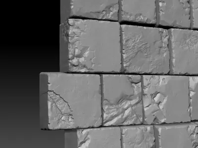 Damaged Stone Block Wall 3D model