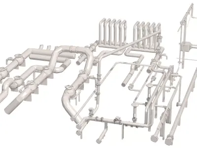 Industrial White Pipes Low Poly 3D model