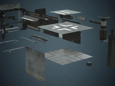 Sci Fi Modular Interior 1B Low-poly 3D model