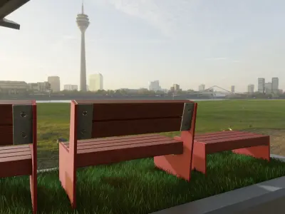 Park Bench -8- Red Version Low-poly 3D model
