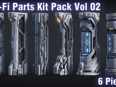 Sci-Fi Parts Kit Pack Vol 02 Column-PBR Low-poly 3D model