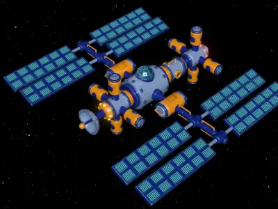 Stylized cartoon space orbital station 3D model