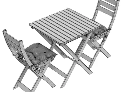 ASKHOLMEN Table 2 chairs  outdoor with cushion 3D model