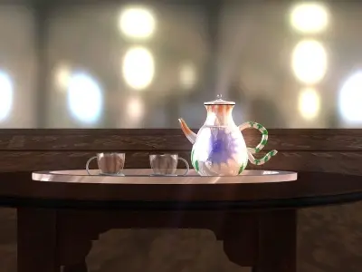 Classic porcelain blue sun teapot Low-poly 3D model