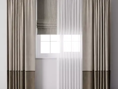 Hadi curtain with Roman curtain rod 11 Low-poly 3D model