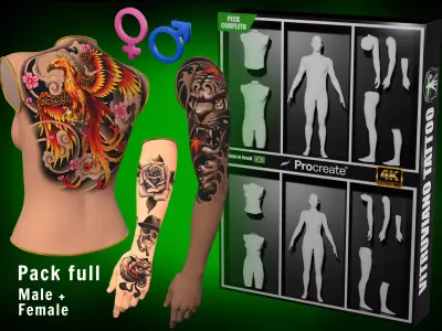 Ultimate 3D Tattoo Model Pack for Procreate   Male Female  Low-poly 3D model