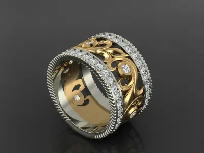 Bold Women Ring with Large Floral Design and Elegant Details 3D print model