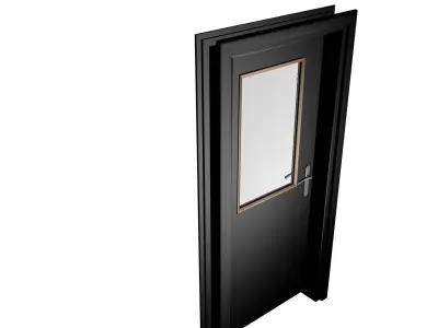 Matte Black Laundry Room Door with Rectangular Glass Panel Low-poly 3D model