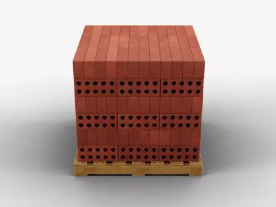 Wooden Pallet with Red Bricks 2 3D model
